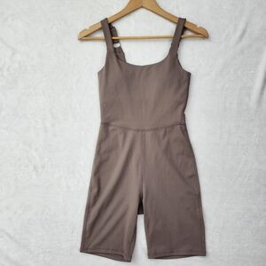 MOVE THEOLOGY Taupe Brown One-Piece Bodysuit Romper XS Stretch Activewear Yoga